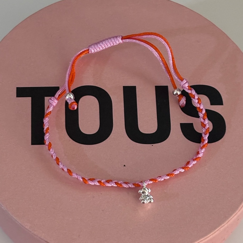 Tous Pink and Orange Braided Bracelet with silver bear
adjustable
